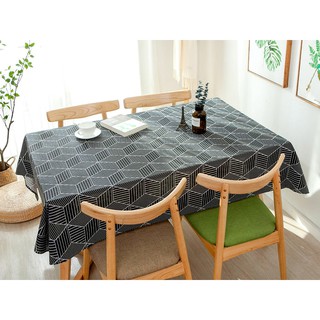Khăn trải bàn vintage vải bố 140x180 - ô vuông xéo trắng đen