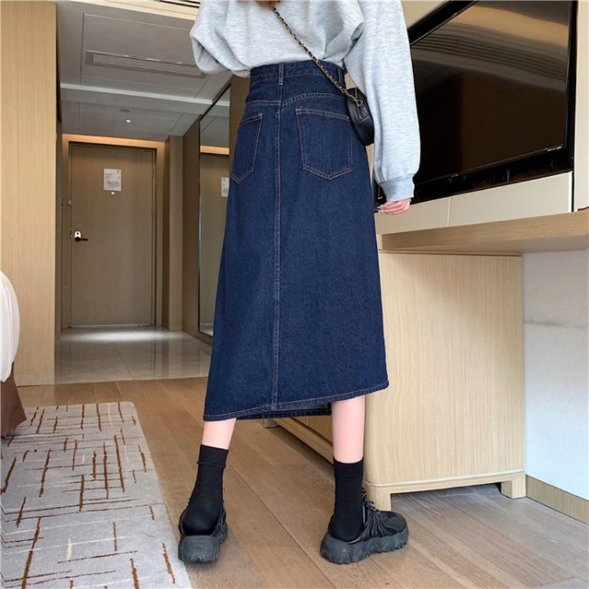 Chân váy denim lưng cao phong cách Hàn Quốc 2021 trẻ trung xinh xắn | BigBuy360 - bigbuy360.vn