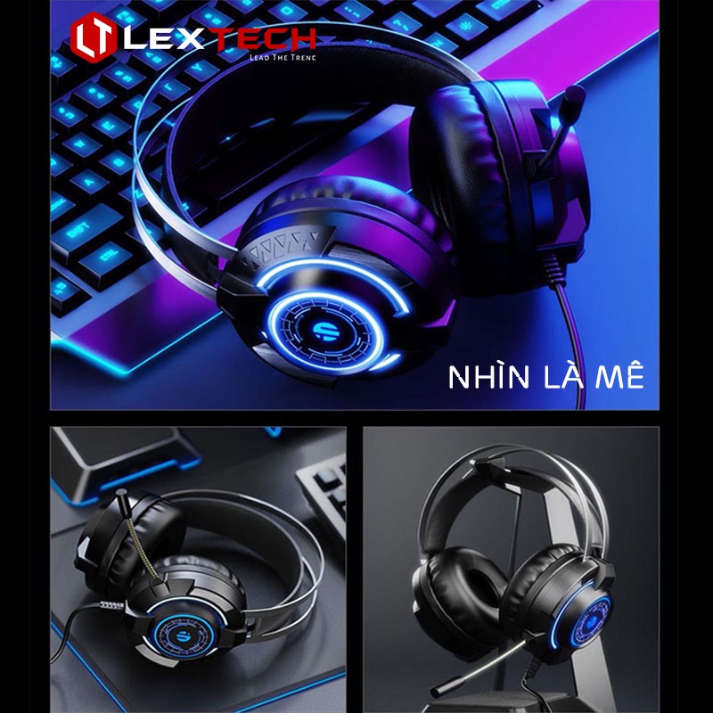 Tai nghe chụp tai headphone gaming LexTech Inphic có Mic chuyên game LED RGB tương thích PC Laptop Điện thoại TG2