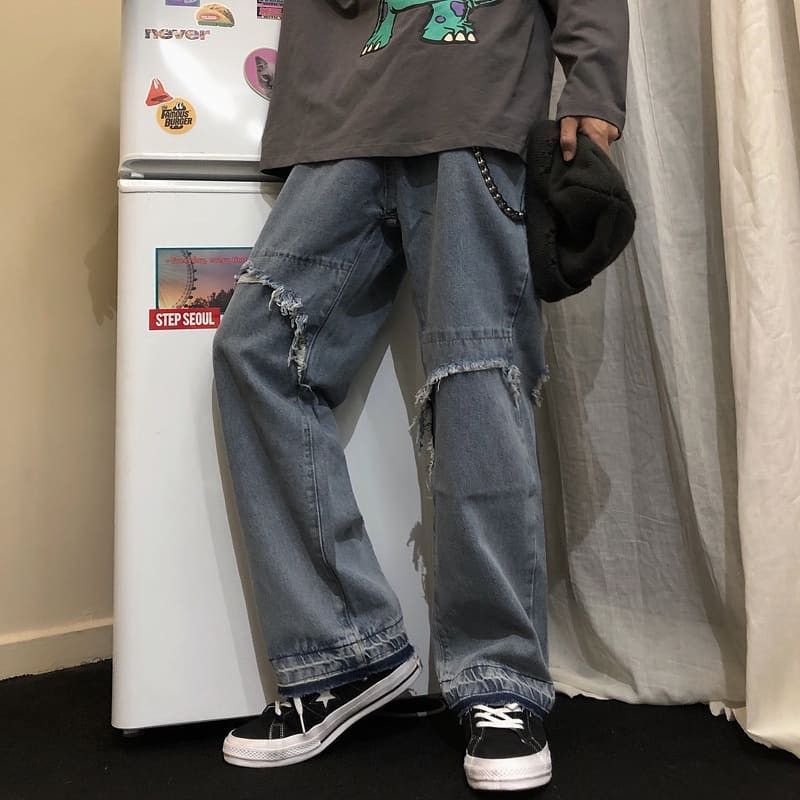Quần Jeans nam ống suông, thiết kế rách lạ