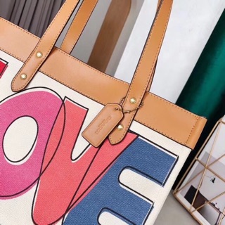 Túi Coach tote vải phối bố