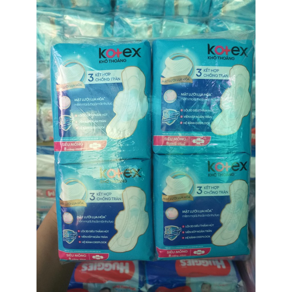 {TẶNG 2 MIẾNG/GÓI}-COMBO 8 GÓI BĂNG MỎNG CÁNH/DÀY CÁNH KOTEX 5 IN 1 DÀI 23CM