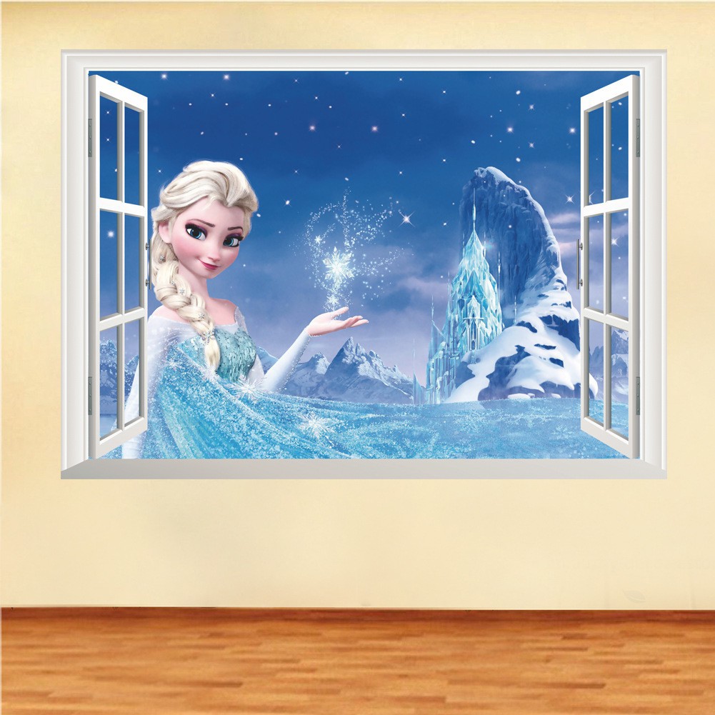Miếng Dán Tường Hình Công Chúa Elsa 3D , Dễ Chùi Rửa