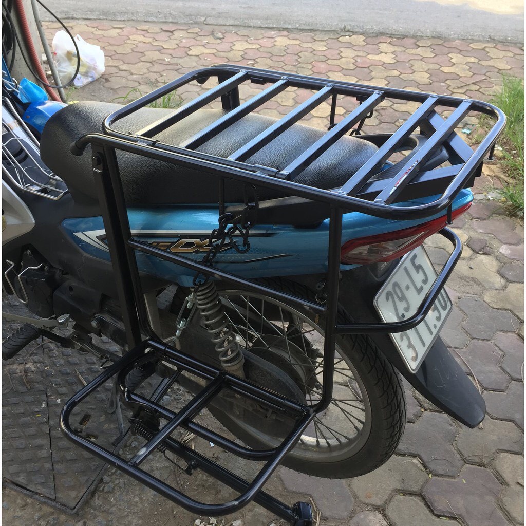 Giá để hàng, baga xe máy đa năng màu đen có thể mở cốp đổ xăng, thêm 2 cánh sườn kèm chân chống giá rẻ