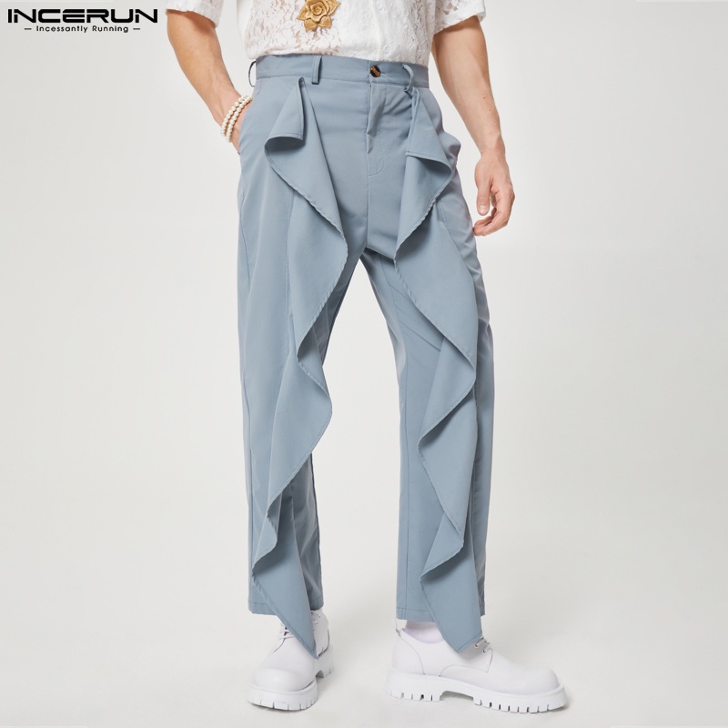 Quần dài INCERUN ống rộng màu sắc thanh lịch cho nam