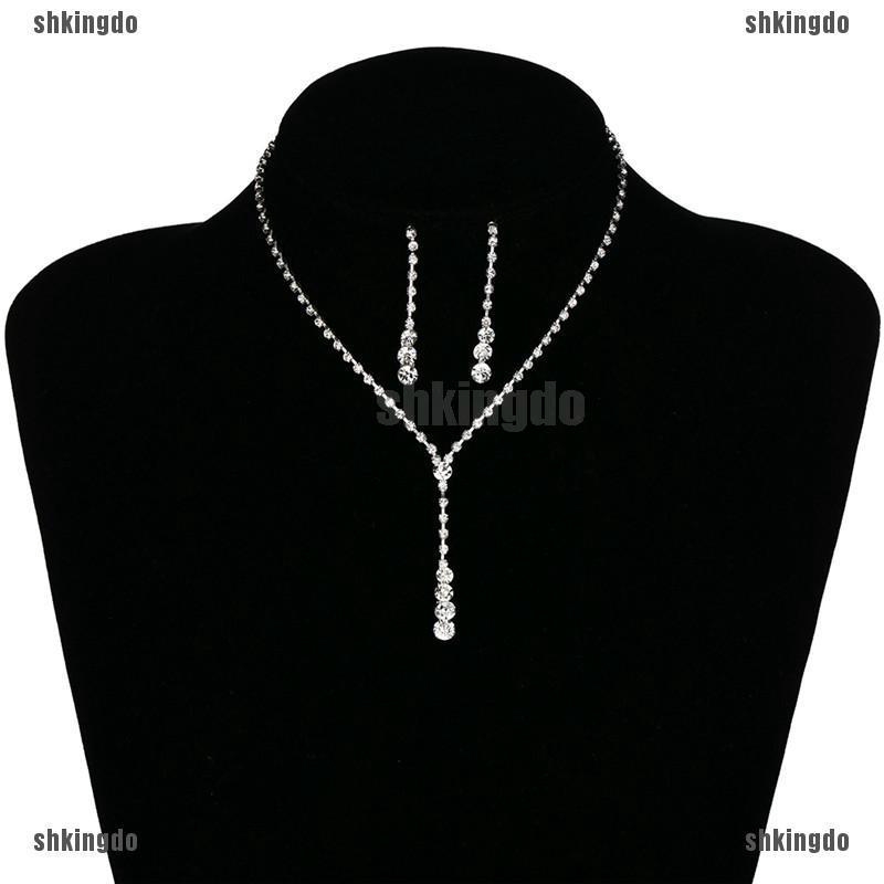 Set dây chuyền và bông tai đính đá thanh lịch cho cô dâu