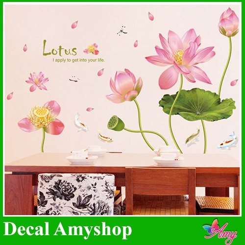 Decal dán tường Hoa sen 7 sang trọng - PVC vinyl - DH081