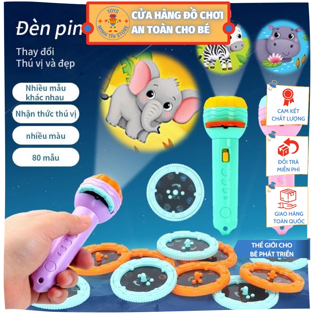 Đèn pin chiếu hình ⚡ CỰC THÚ VỊ ⚡ Đèn pin chiếu với 24 hình ( 3 thẻ ) ảnh vui nhộn độc đáo dành cho trẻ em
