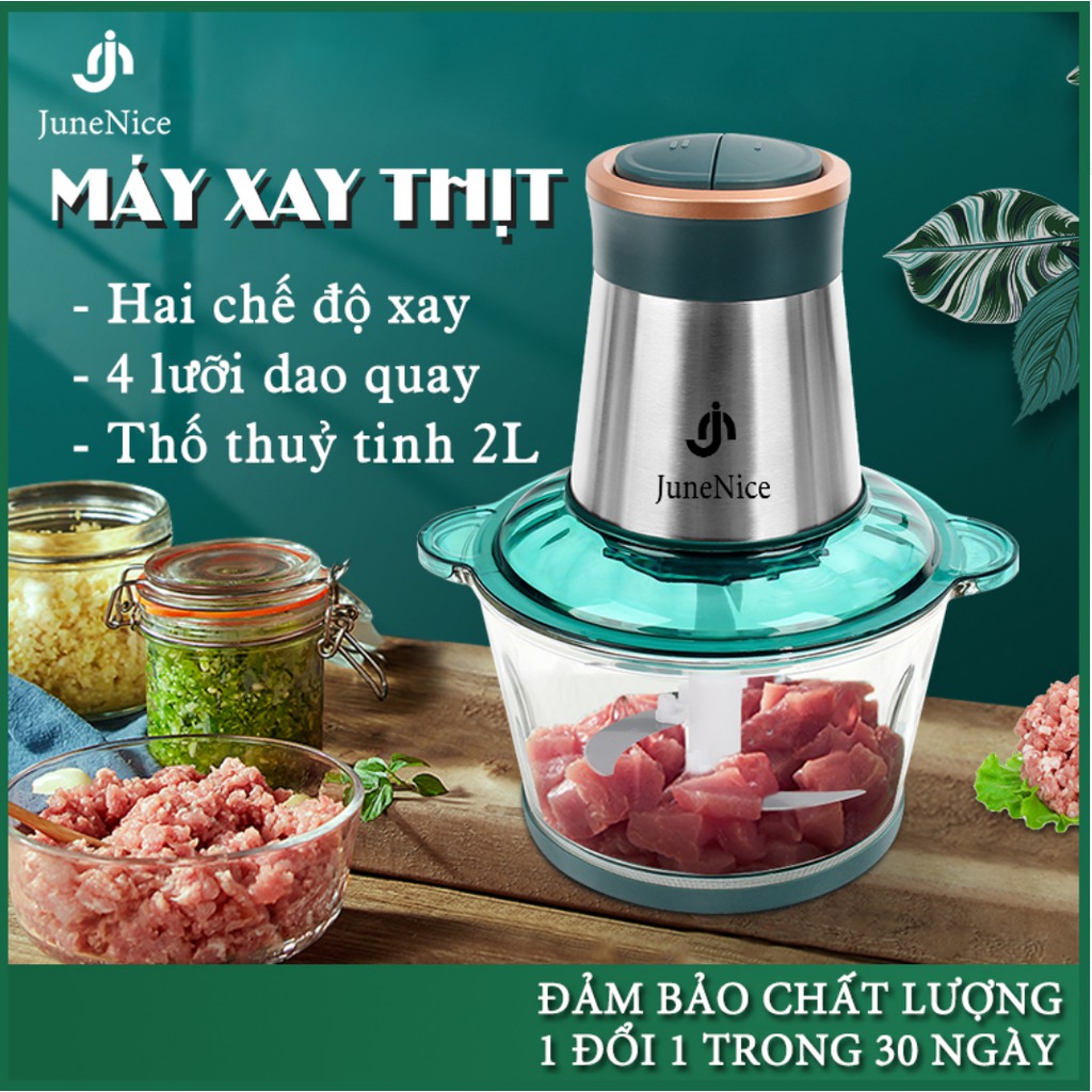 Máy xay thịt bình thuỷ tinh 2 lít JN June Nice 2l tương đương 1kg thịt, 2 chế độ nhanh chậm, chỉ mất 10 giây có ngay