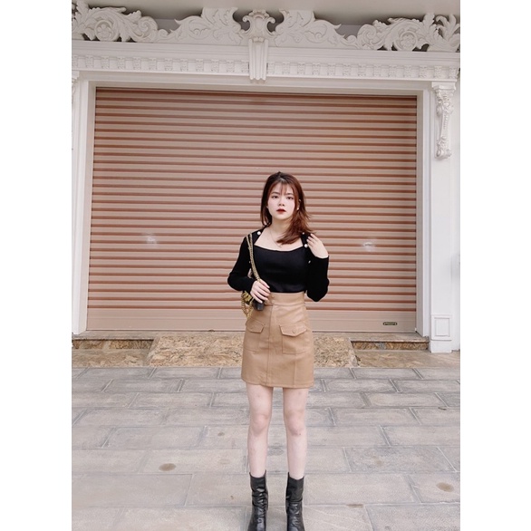 Chân váy da 4 khuy túi trước siêu hot