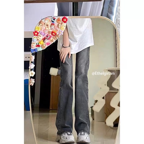 Ethelgirl Quần jeans Nữ Lưng Cao Ống Loe Thời Trang