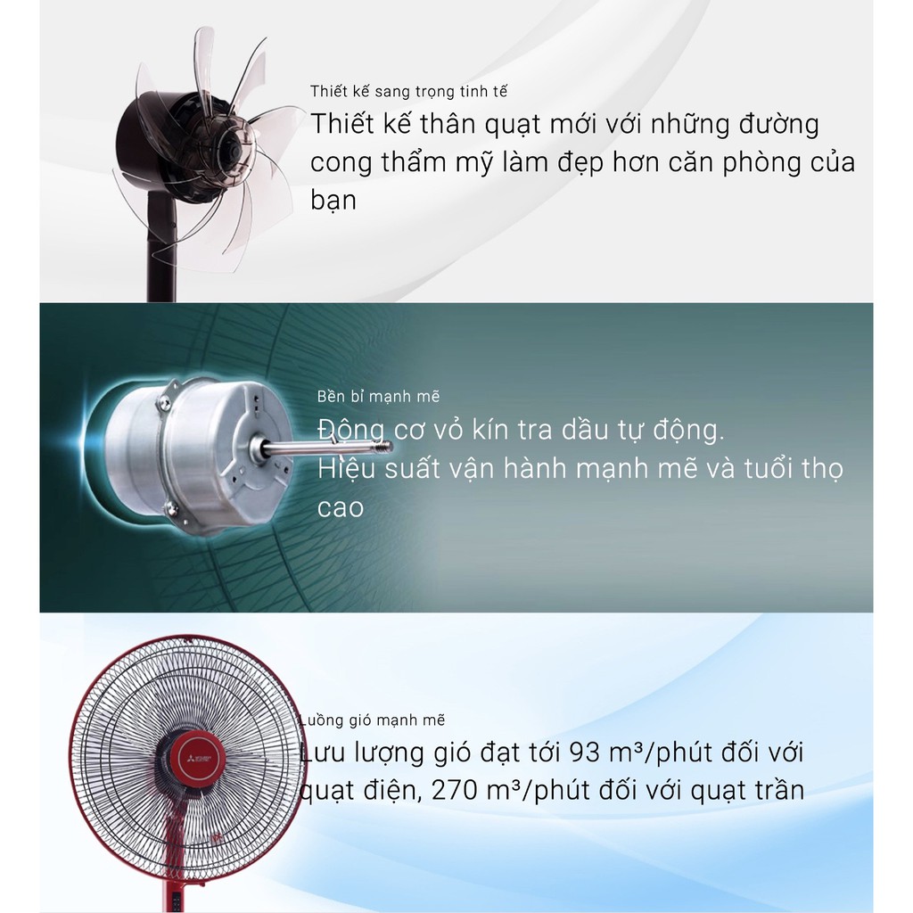Quạt Đứng cao cấp MITSUBISHI LV16-RV 48W, cánh 40cm, có điều chỉnh độ cao Made in Thailand