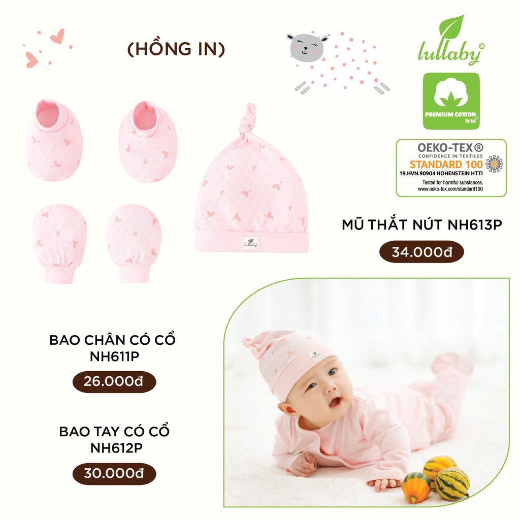 [CHÍNH HÃNG] Phụ kiện mũ, bao tay, bao chân cotton cao cấp cho bé sơ sinh Lullaby (BÁN RỜI PHỤ KIỆN)