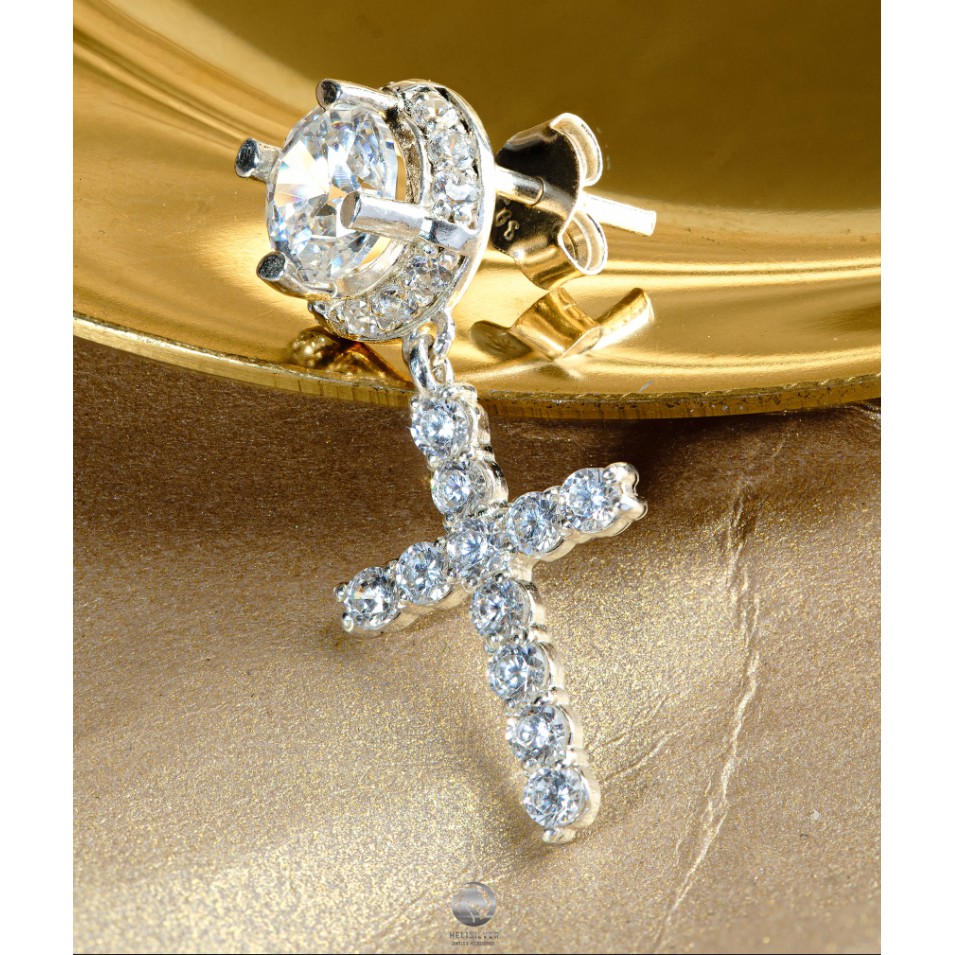Khuyên tai bạc nam, nữ HeliSilver Ethereal Cross S925 KTB270