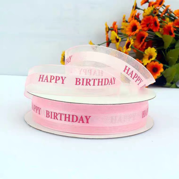 Dây ruy băng vải voan chữ HAPPY BIRTHDAY trang trí bánh sinh nhật, thắt nơ trang trí hộp đựng bánh