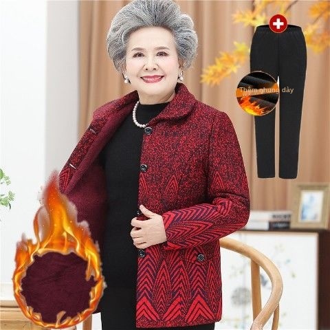 ✗Một chiếc / bộ quần áo bà ngoại thu đông cộng với khoác nhung mẹ trung niên và cao tuổi 670 mặc dày cho người già