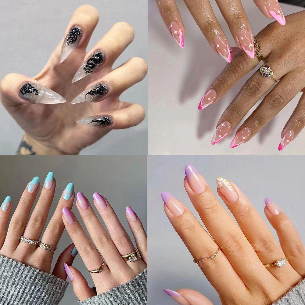 Bộ 24 Móng Tay Giả Che Phủ Toàn Diện Tháo Rời Được Kiểu Pháp