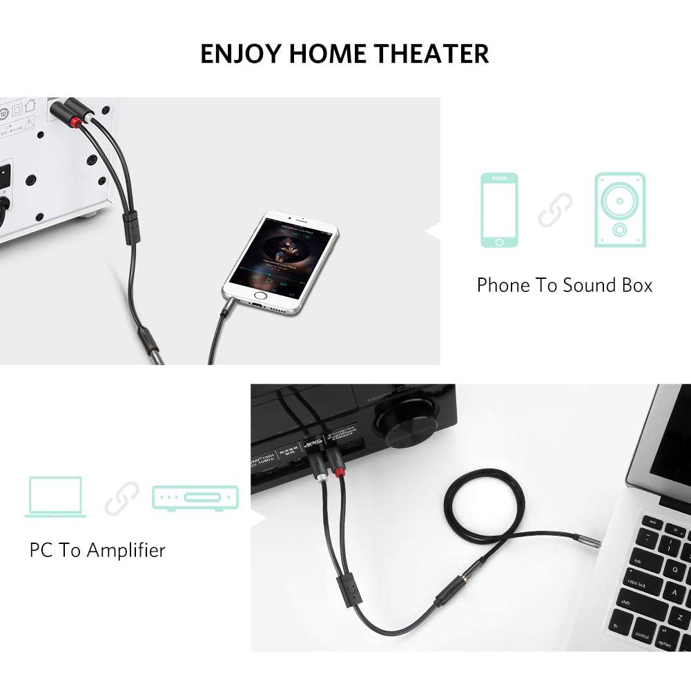 Dây chuyển đổi 3.5mm ra 2RCA (HOA SEN) UGREEN AV102 | Dài từ 1-10m | Đầu nối mạ vàng 24k| Bảo Hành 18 Tháng 1 Đổi 1