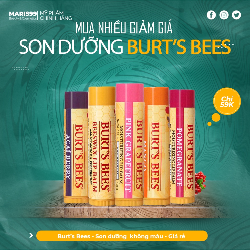 Burt s Bees Son dưỡng môi thiên nhiên Burt s Bees không màu dưỡng ẩm lâu và không thâm môi - Natural Lip Balm Burt thumbnail