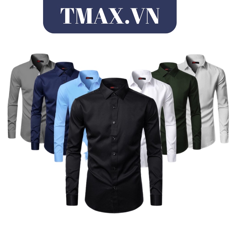 Áo sơ mi nam dài tay áo kiểu công sở hàn quốc, thiết kế mới vải lụa Thái trơn cao cấp không nhăn nhiều màu Tmax