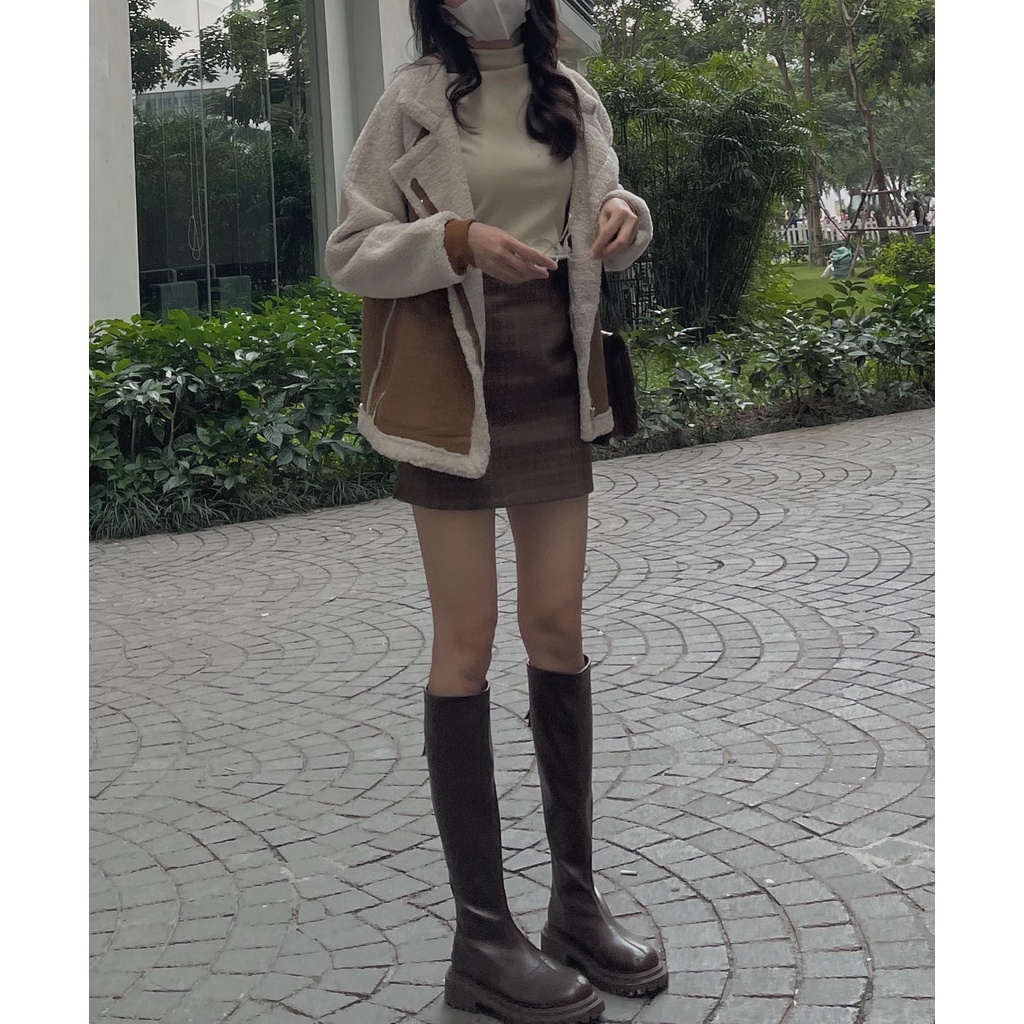 Áo khoác da lộn mix lông cừu 587
