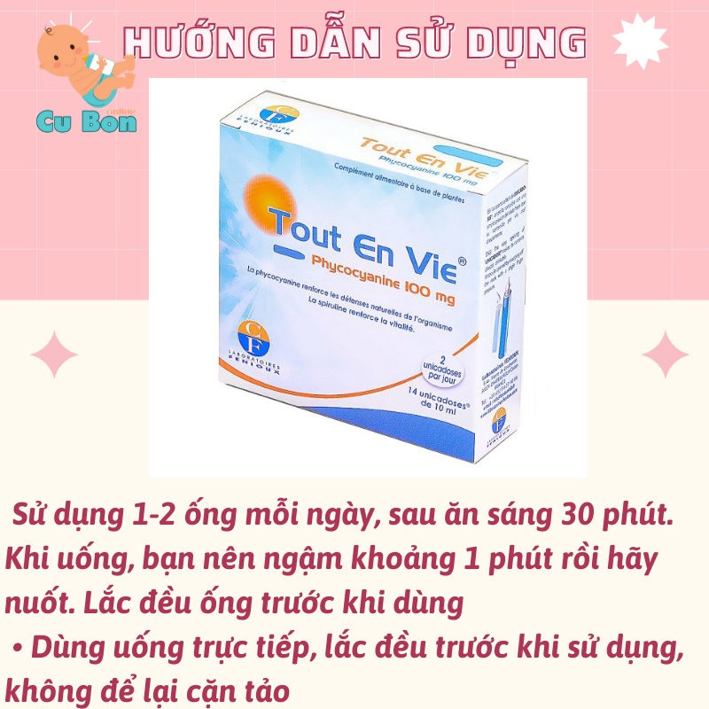 Tảo biển Tout En Vie kèm vitamin C 100mg 14ốngx15ml của Pháp dạng nước với nhiều công dụng dành cho người trưởng thành