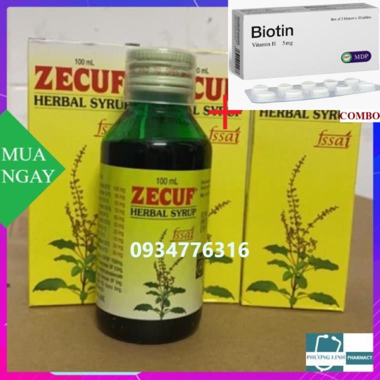 Combo Biotin 5mg+ Siro Zecuf 100ml - Siro Ho Thảo Dược Zecuf  herbal -