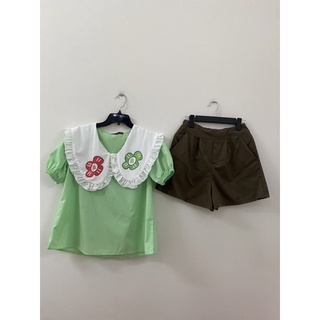 Set áo babydol xanh bơ quần Short