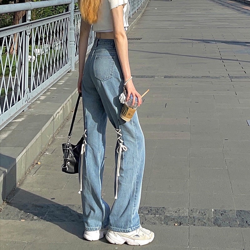 Quần Jeans Ống Loe Thắt Nơ Sau Lưng Cao Phong Cách Retro Cực Cá Tính