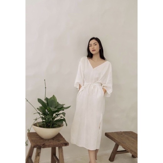 Đầm linen tưng tay dài thắt eo khách đặt riêng