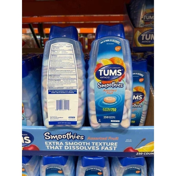 KẸO NGẬM TUMS 1000MG MỸ 100V 250V 265V, KẸO NHAI TIÊU HÓA,  DẠ DÀY MỸ