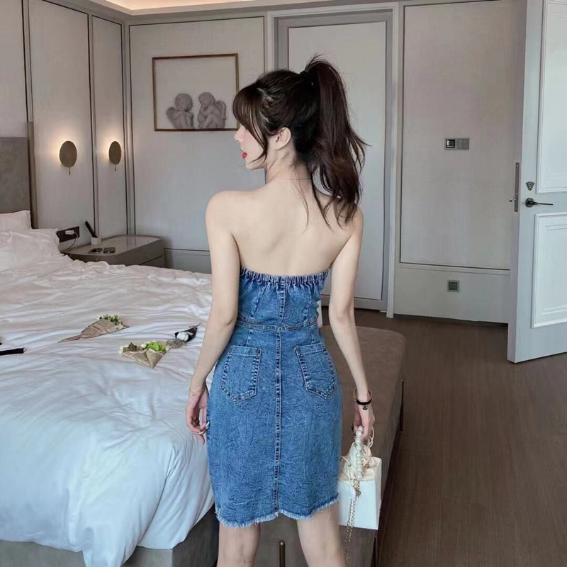 Đầm Denim Cổ Thuyền Trễ Vai Thiết Kế Trẻ Trung Cho Nữ