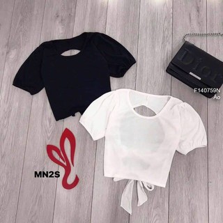 Áo hở lưng cột nơ sau cổ tròn croptop trơn trắng đen 🎈🎈🎈na
