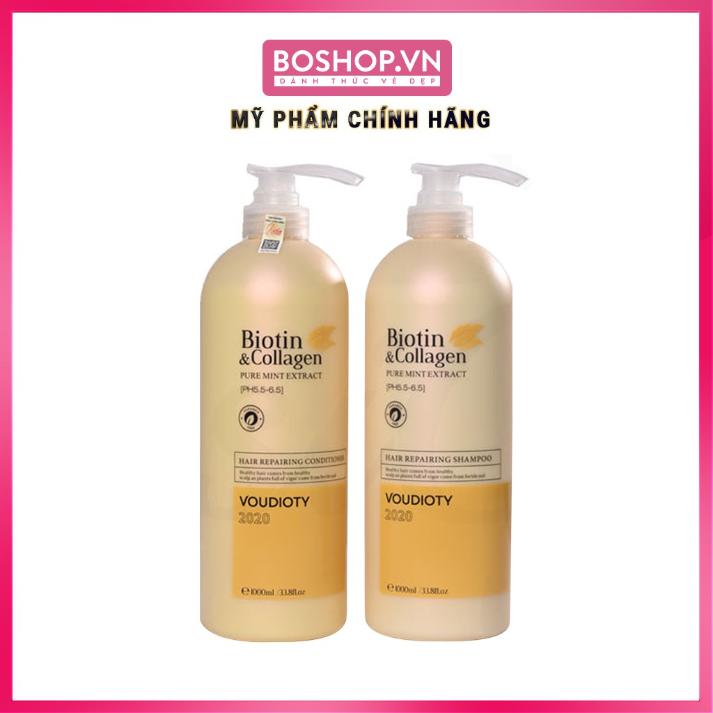 Combo Dầu Gội Xả Phục Hồi Yuiluim Biotin & Collagen Pure Mint Extract Hair Repairing 1000ml