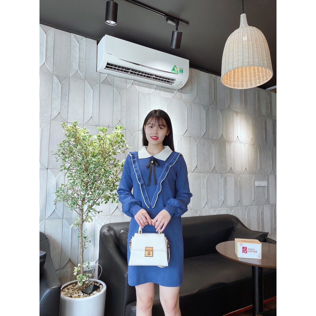 [Free ship] Đầm len phối nơ cổ bigsize (hàng 4 màu xanh,đỏ ,đen,hồng) hình thật | BigBuy360 - bigbuy360.vn