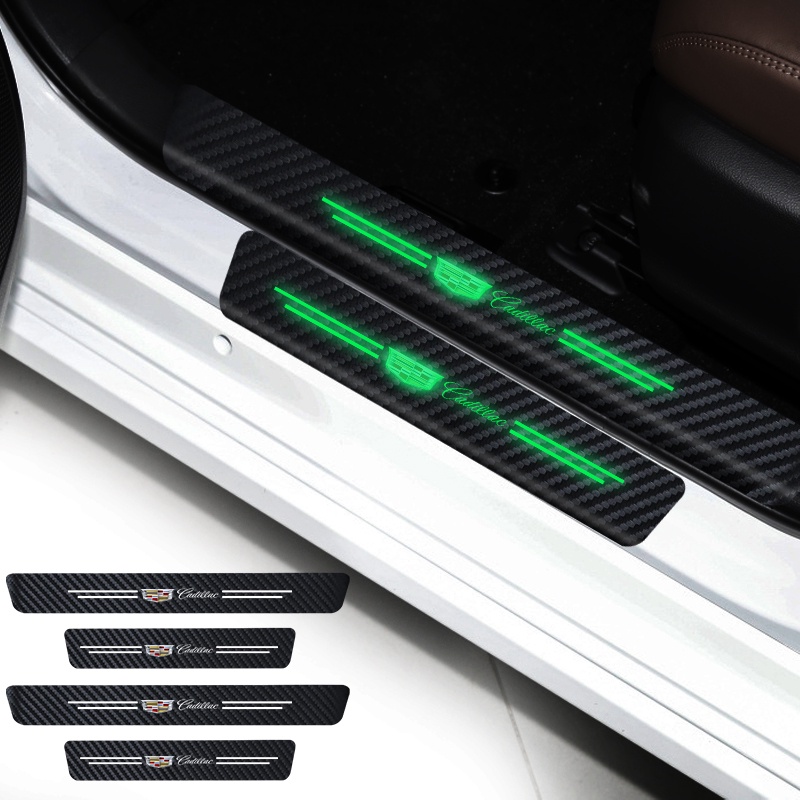 Bộ 4 Miếng Dán Sợi Carbon Màu Dạ Quang Chống Trầy Cho Cửa Xe Hơi Cadillac Escalade CTS ATS SRX STS XT5 XT4 XT6 XTS CT4 CT5 CT6