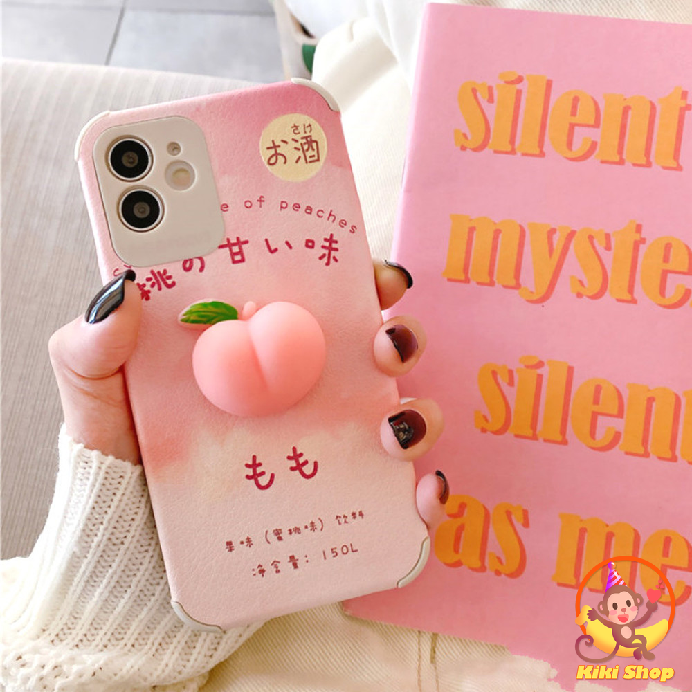 3D Pink Peach Decompression Phone Case for IPhone 12 11 Pro Max X XS Max XR 8 7 Plus Faux Leather Reliefs Soft TPU Cover