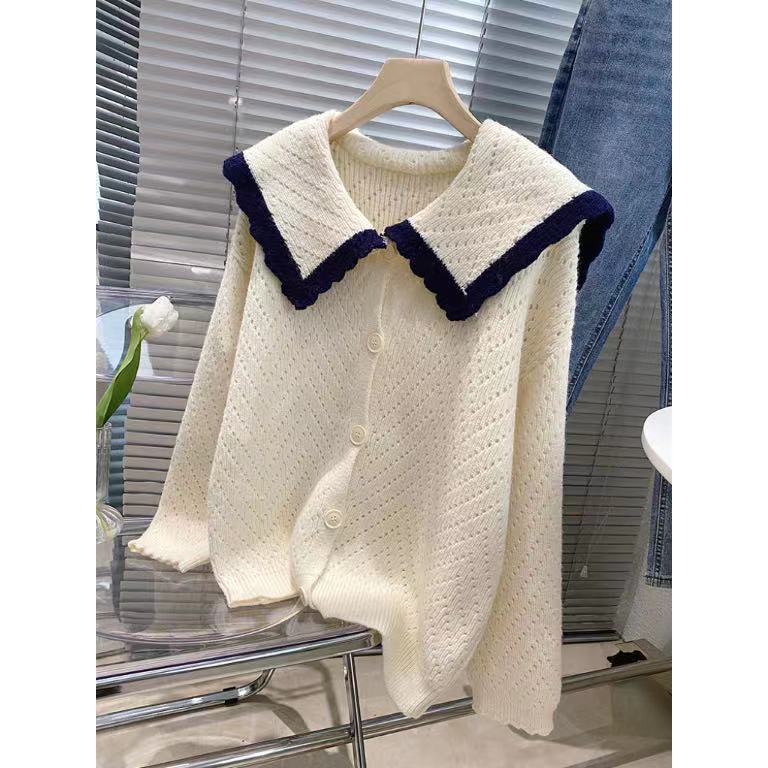 Áo Khoác Cardigan Dệt Kim Cổ Búp Bê Dáng Rộng Thiết Kế Mới Thời Trang Mùa Thu Dành Cho Nữ