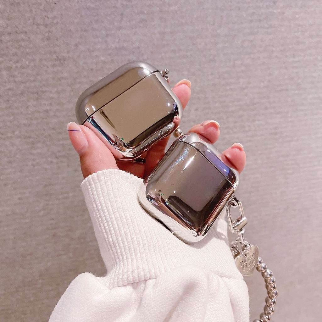 Vỏ Bảo Vệ Hộp Sạc Tai Nghe AirPods 1 2 pro 3 2021 gen3 Bằng PC Cứng Chống Rơi Mạ Điện Màu Bạc Đơn Giản