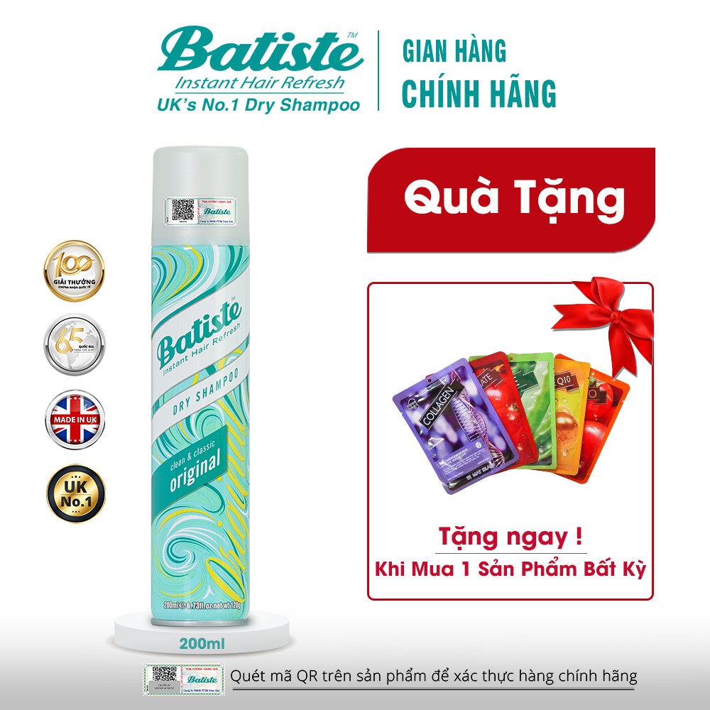 Dầu Gội Khô Hương Cổ Điển Batiste Dry Shampoo Clean & Classic Original 200ml