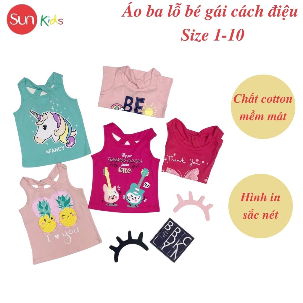 Áo thun bé gái, áo phông bé gái dáng ba lỗ, chất cotton, nhiều màu, size 1-10 - SUNKIDS