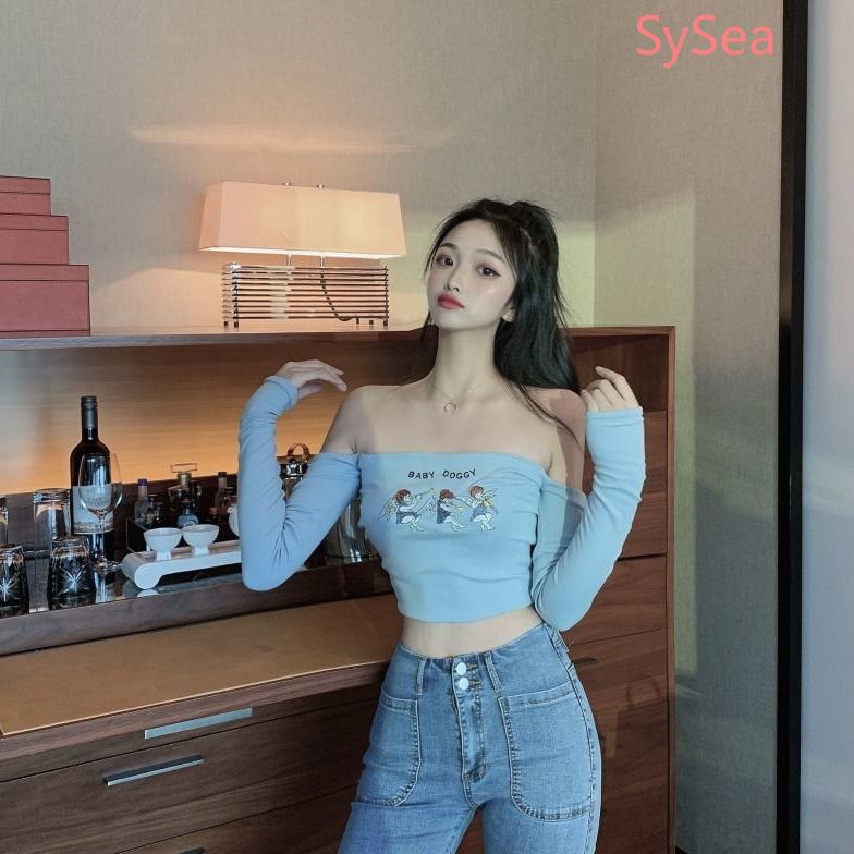 Áo Croptop Tay Dài Thiết Kế Trễ Vai Quyến Rũ Cho Nữ