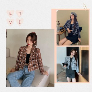 [Hàng order] Áo khoác kẻ blazer kẻ sọc tay dài dáng ngắn thời trang có size (ảnh thật)