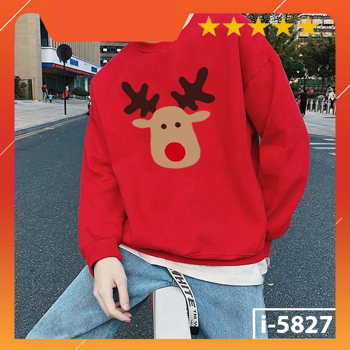 I5827 Áo Thun Tay Dài Sweater Chất Thun Da Cá Co Gian 4 Chiều Mềm Mịn In Hinh Tuần Lộc Giang Sinh