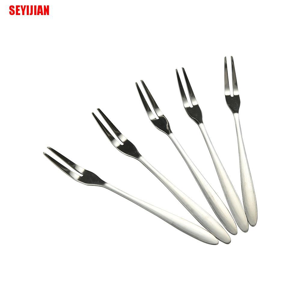 Set 5 / 10 Nĩa Ăn Trái Cây Hai Răng Bằng Thép Không Gỉ Cao Cấp
