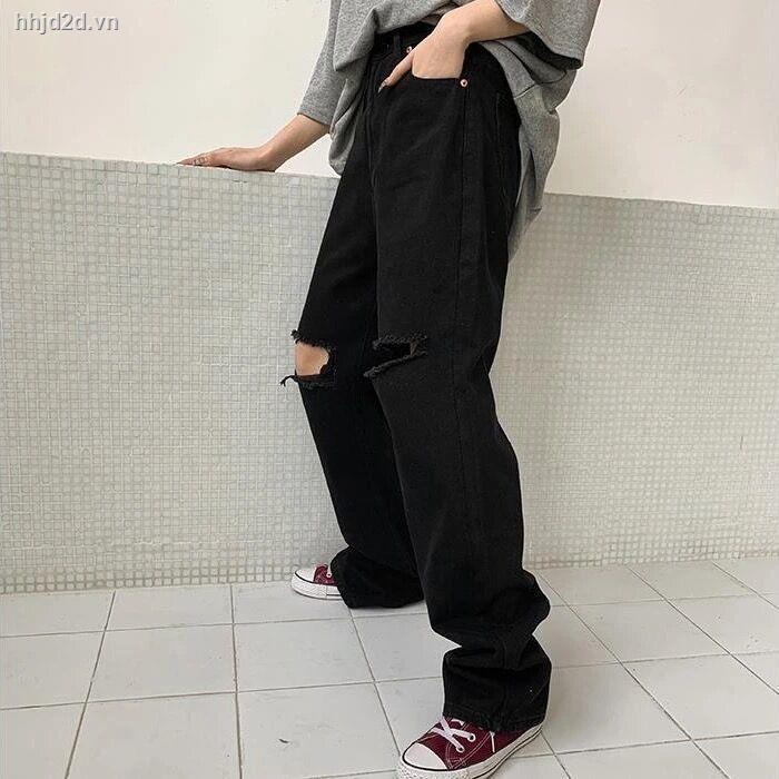 Quần jean lưng cao ống rộng thời trang Harajuku mùa xuân thu 2021 năng động cho nữ
