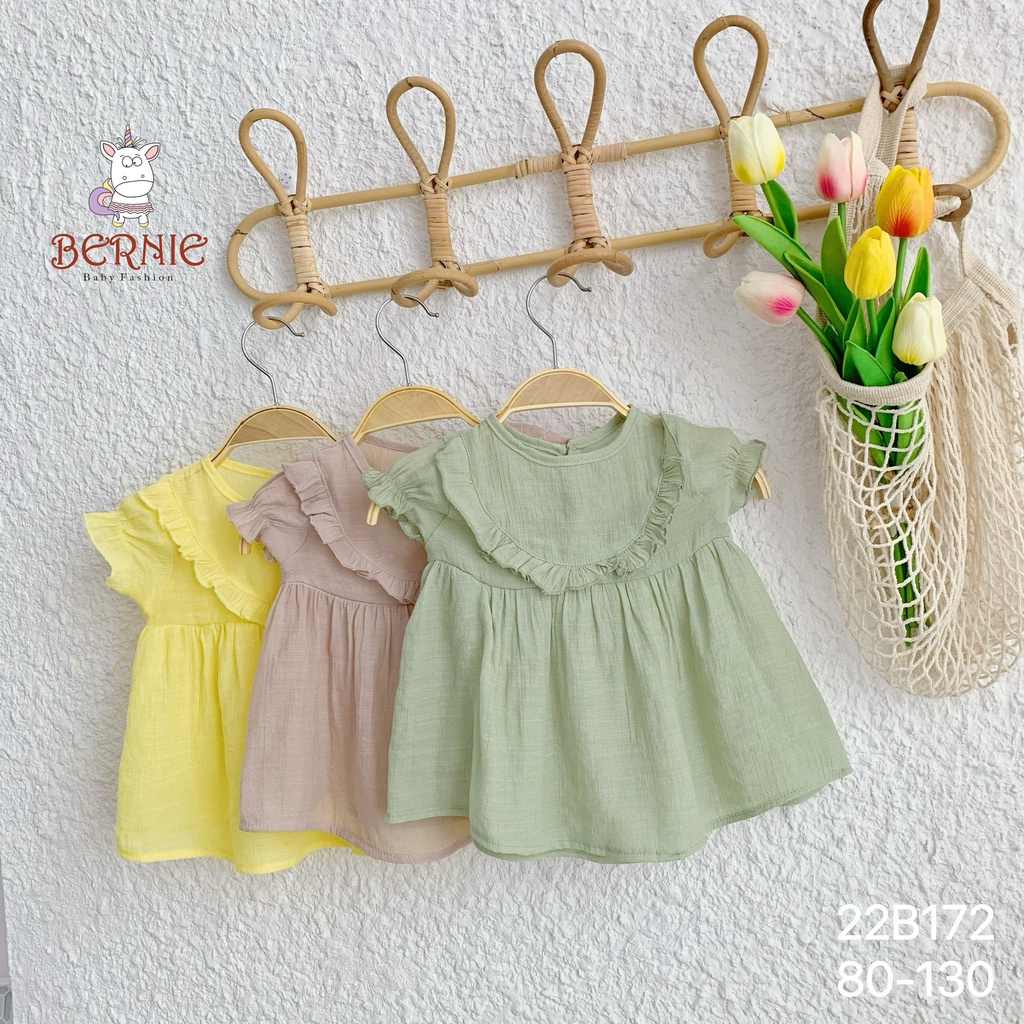 Bộ đũi bé gái trơn mềm mát, bộ bánh bèo bé gái xinh xắn vải đũi trơn mềm