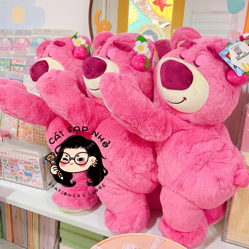 CHÍNH HÃNG Gấu bông gấu dâu lotso Disney nhắm mắt dễ thương có mùi dâu có dây đeo
