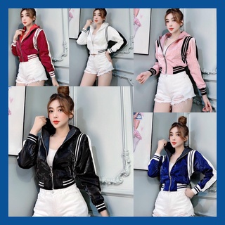 Áo khoác crotop có mũ bomber nữ phi xà cừ 2 lớp siêu đẹp