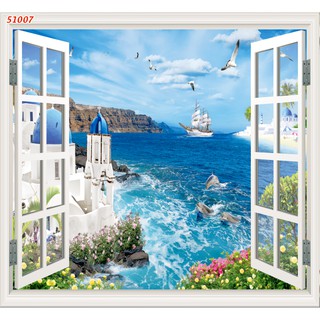 Tranh dán tường phòng khách/ tranh khổ lớn/ chất liệu vải lụa loại 2(mực dầu)/ Bền- Đẹp- Gía hợp lý/ Tranh cửa sổ